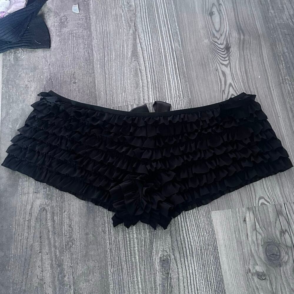 velvet kitten black ruffle lingerie shorts
